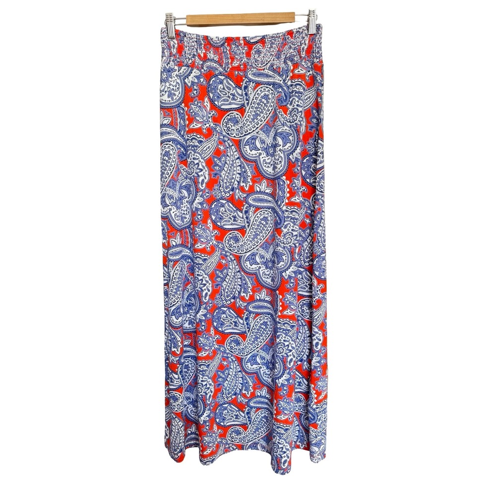 Artisan NY Red Blue Paisley Boho Smocked Waist Maxi Skirt Womens Size Medium NEW